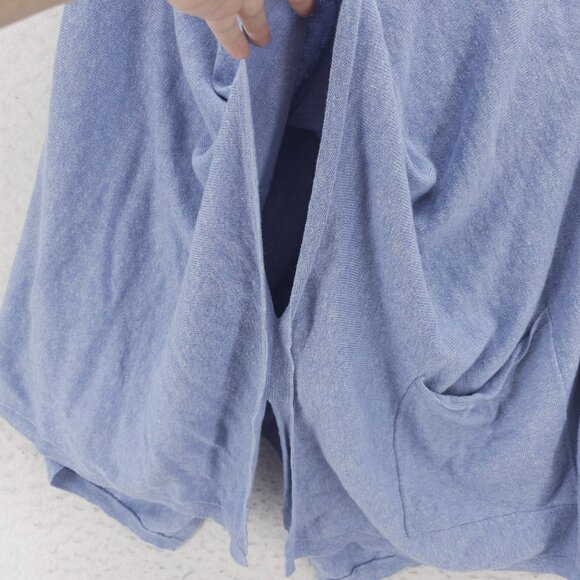 POETRY Hooded Cardigan Poncho Sweater Hooded Blue Cotton Linen Est. L/XL - Picture 4 of 7